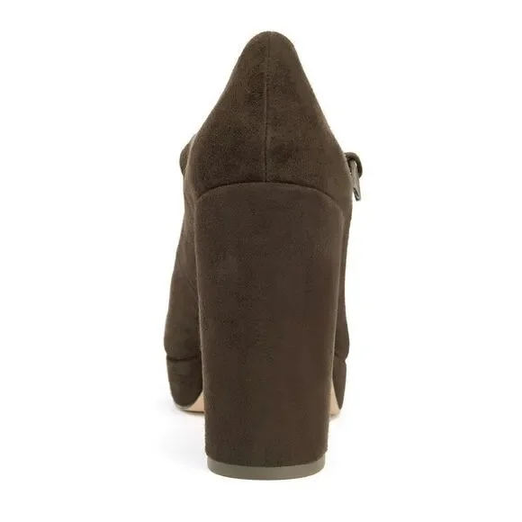 New! COACH Women's Mary Jane Platform Pumps Brown Suede Heels Shoes Chunky Heels - Picture 4 of 8